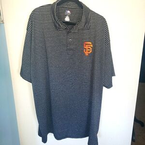 MLB SAN FRANCISCO GIANTS Black & Grey Striped Embroidered Polo Shirt Men's 2XLT